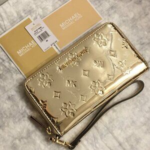 NWT!!! MICHAEL KORS MIRROR METALLIC PALE GOLD WALLET